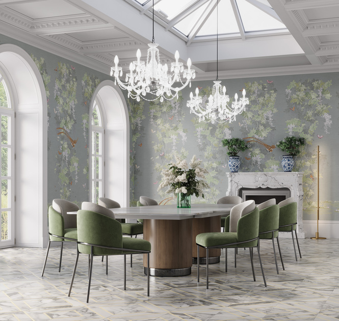 Панно Loymina Панорама Шинуазри: райский сад PNR3 018 3×1 фото в интерьере